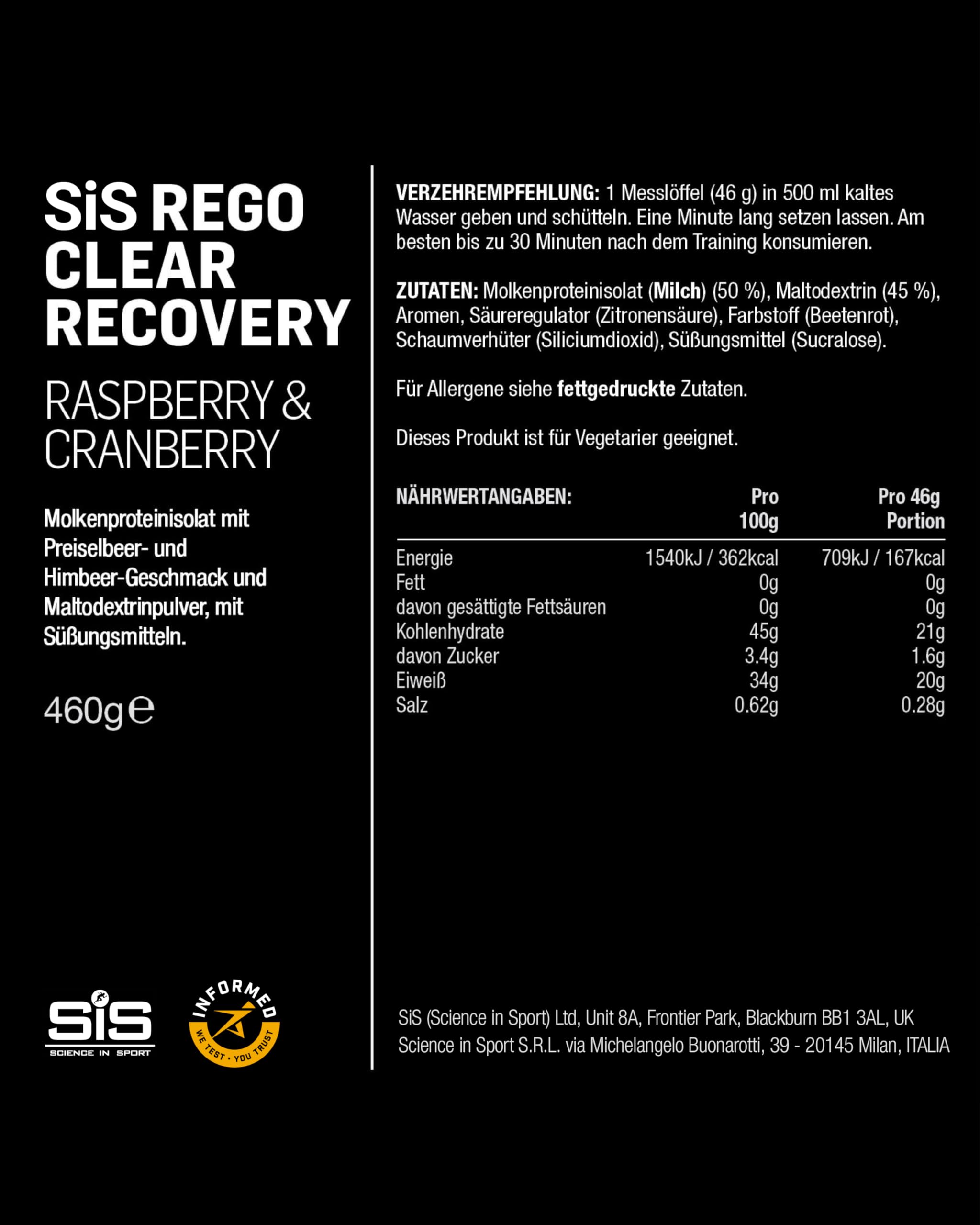 science-in-sport-rego-clear-recovery-drink-460-g-himbeere-cranberry image 5
