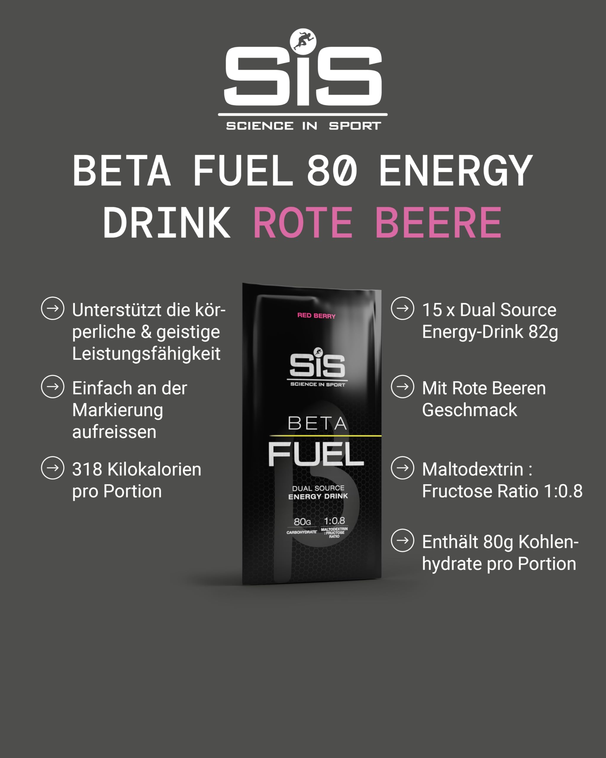 science-in-sport-beta-fuel-80-energy-drink-pulver-rote-beere-15-x-82-g image 2