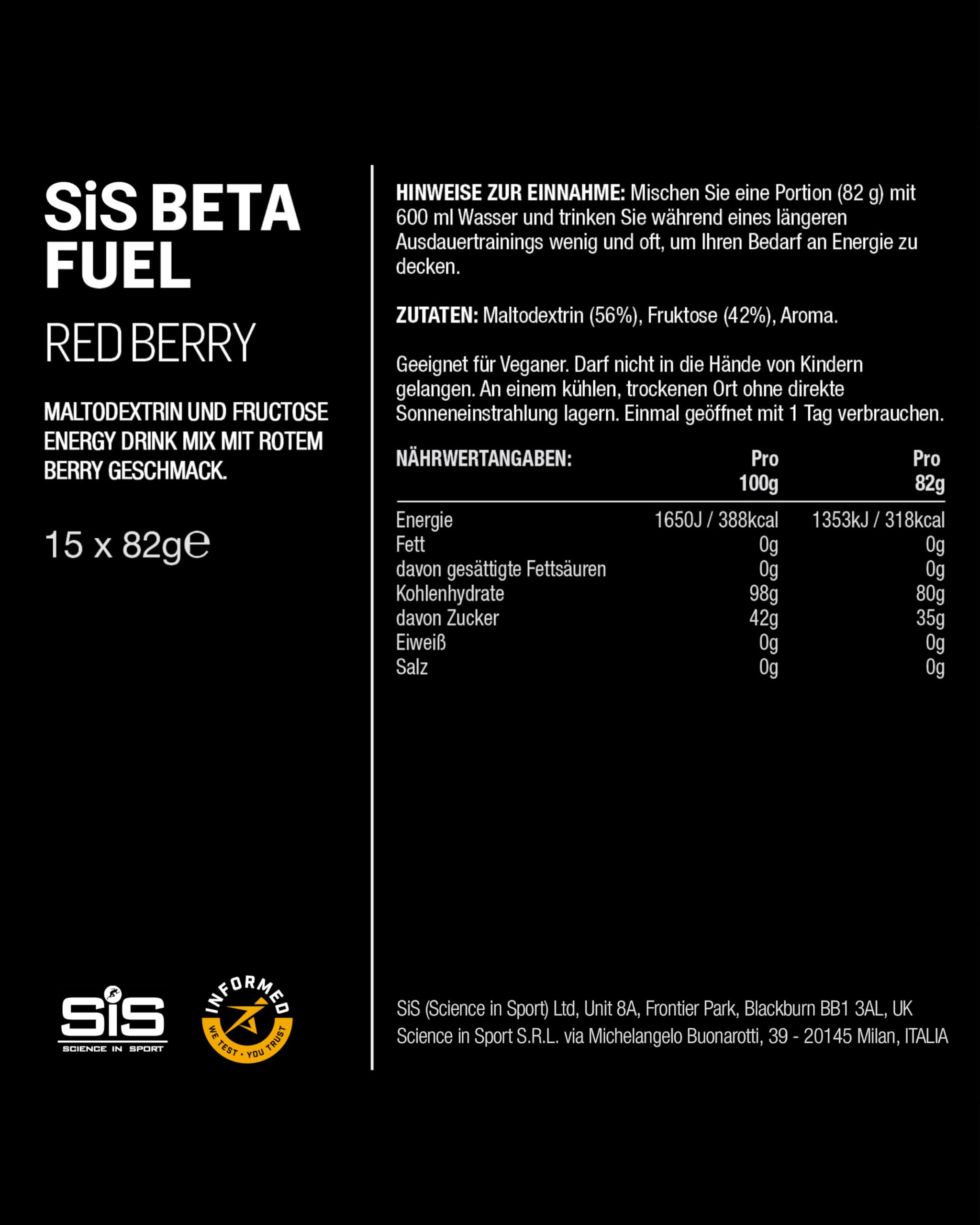 science-in-sport-beta-fuel-80-energy-drink-pulver-rote-beere-15-x-82-g image 5