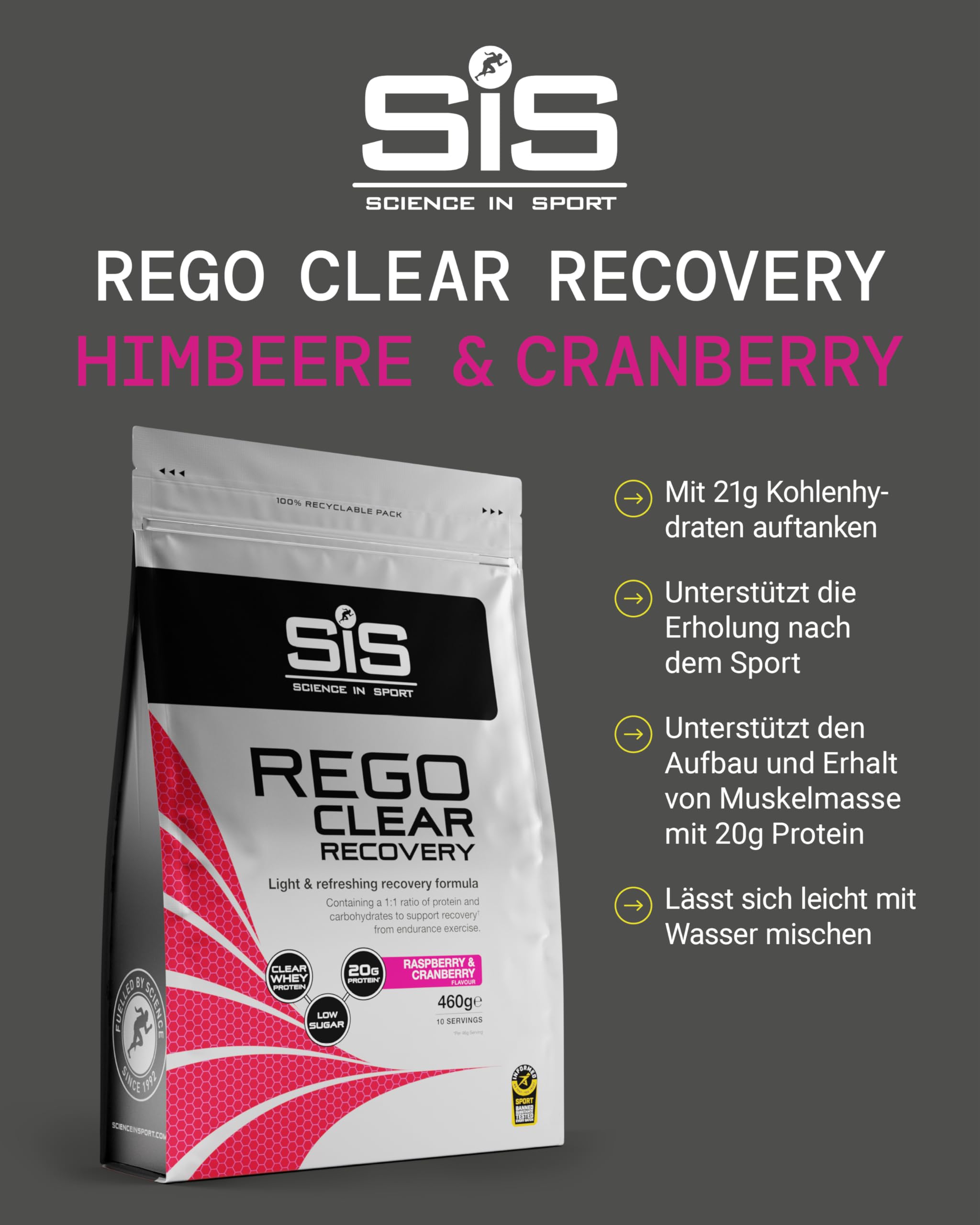 science-in-sport-rego-clear-recovery-drink-460-g-himbeere-cranberry image 2